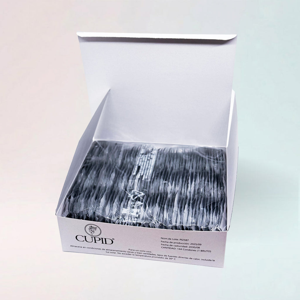 Presentación mayorista de Condones Cupid caja de 144 preservativos